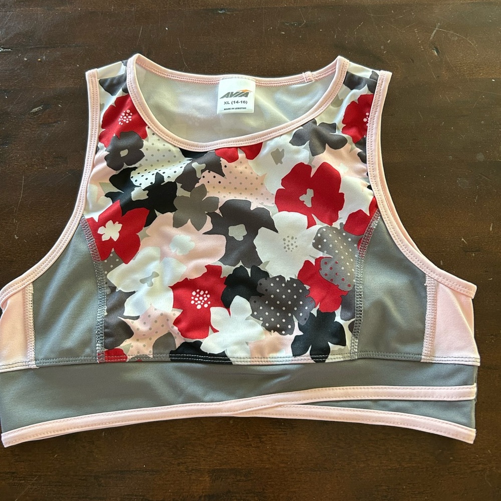 Avia Floral Sports Bra with Pink and Black Accents